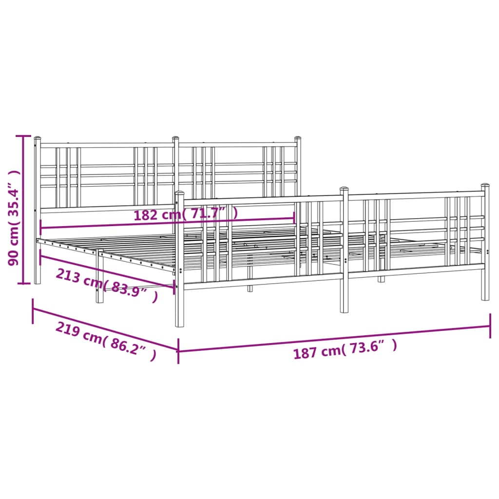 vidaXL Cadre de lit métal sans matelas et pied de lit blanc 183x213 cm