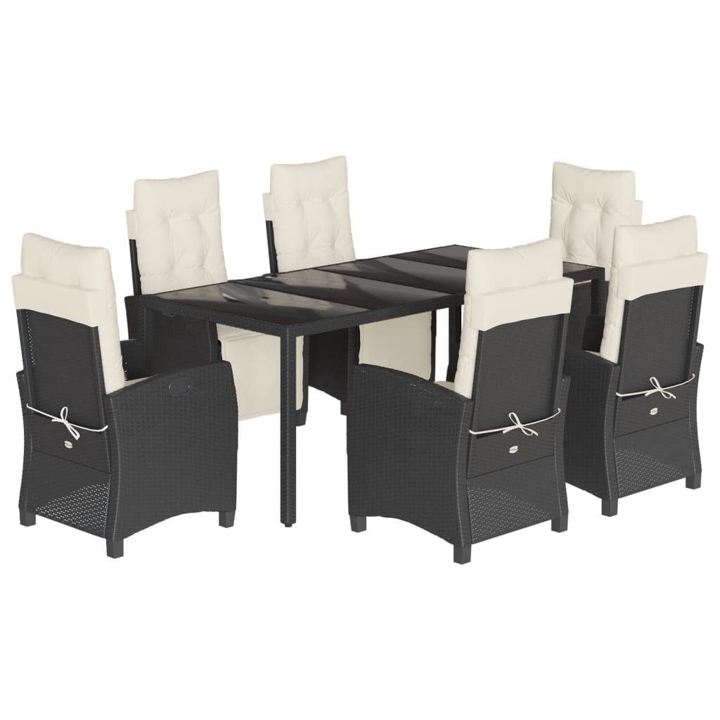 vidaXL Ensemble à manger de jardin coussins 7pcs Noir Résine tressée