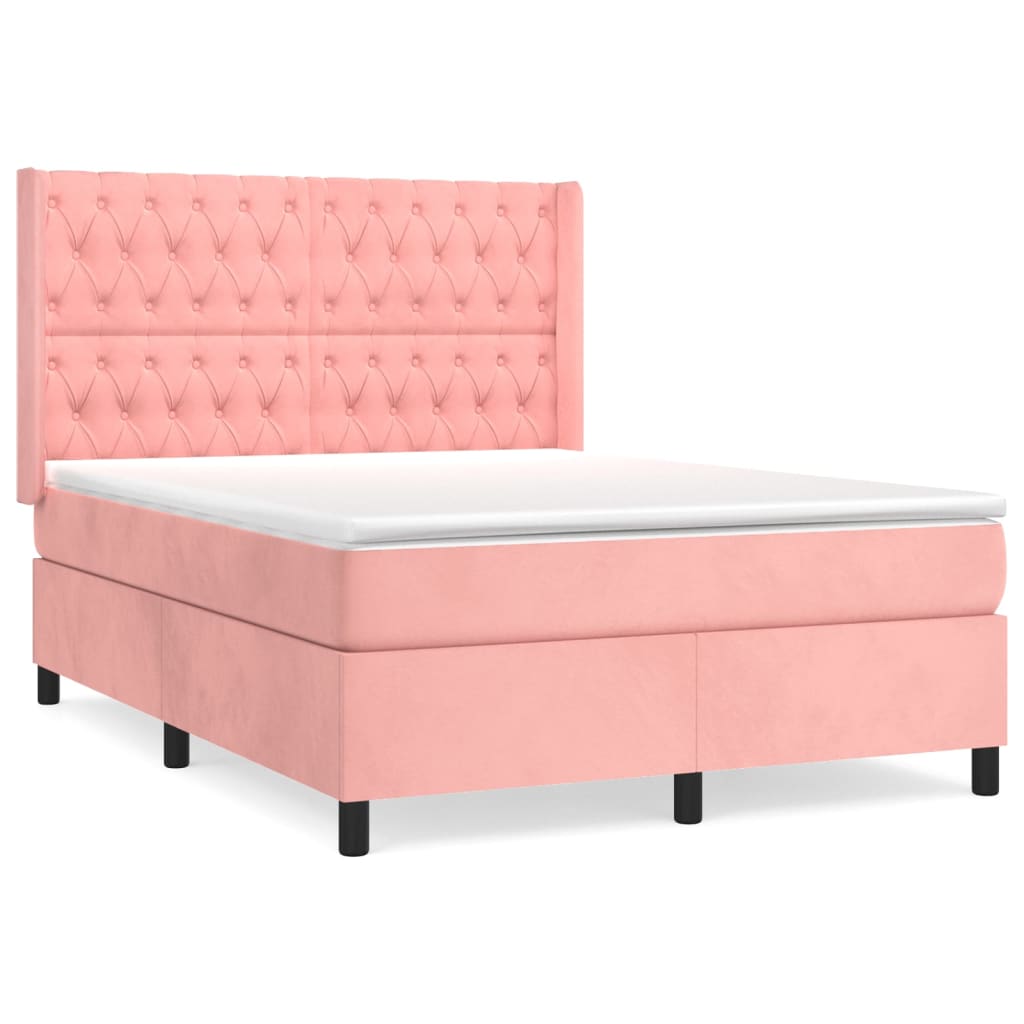 vidaXL Sommier à lattes de lit avec matelas Rose 140x200 cm Velours