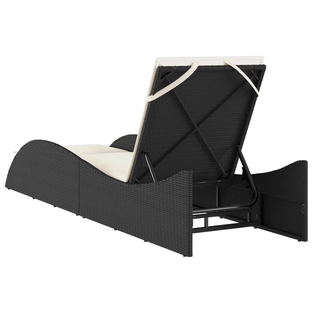 vidaXL Chaise longue avec coussin noir 60x205x73 cm résine tressée