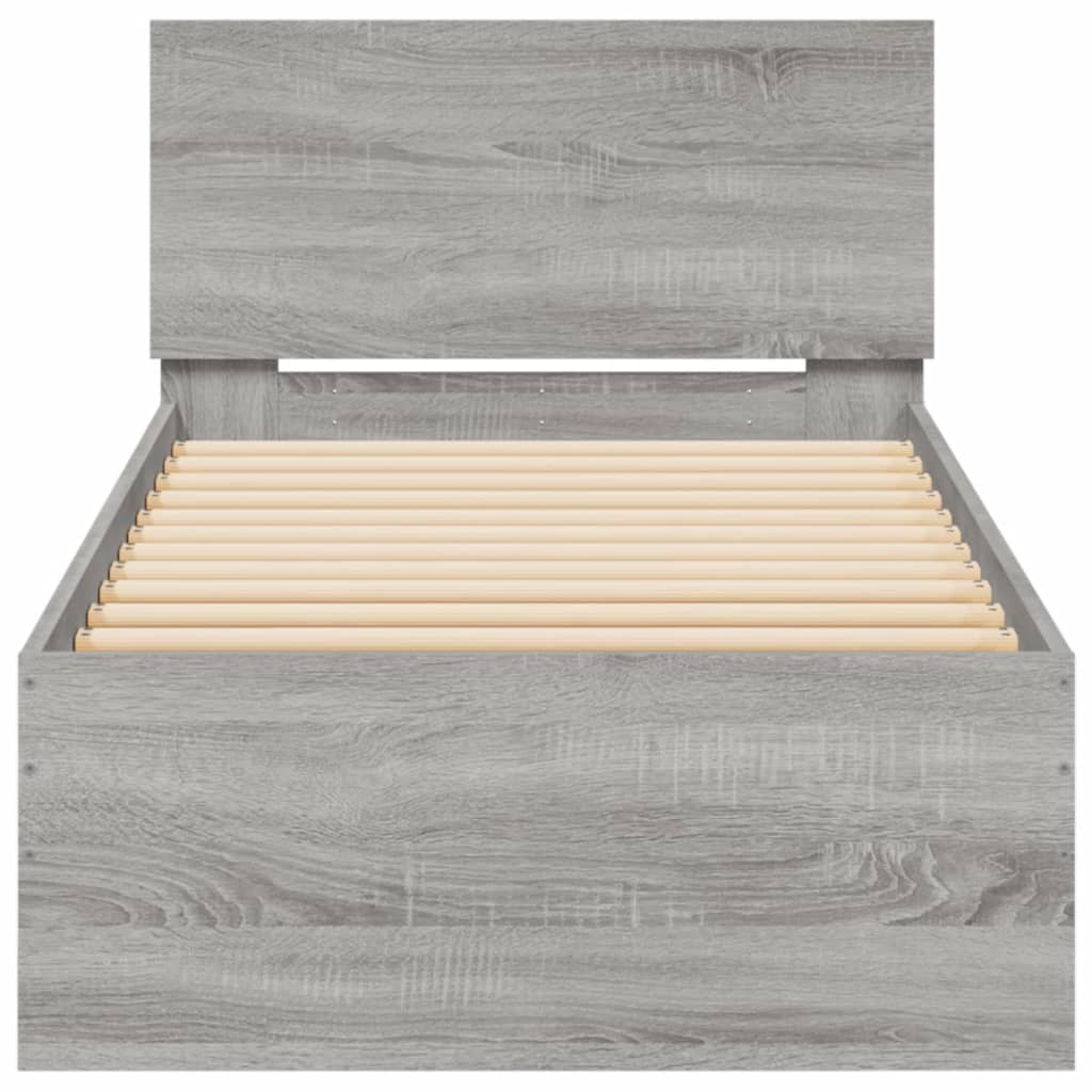 vidaXL Cadre de lit tête de lit et lumières LED sonoma gris 75x190 cm