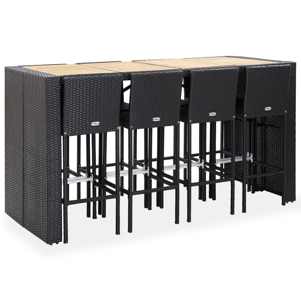 vidaXL Ensemble de bar d'extérieur 9 pcs Résine tressée et acacia Noir