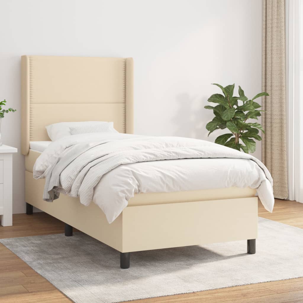 vidaXL Sommier à lattes de lit et matelas Crème 90x190 cm Tissu