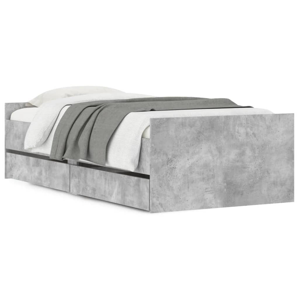 vidaXL Cadre de lit avec tiroirs gris béton 75x190 cm
