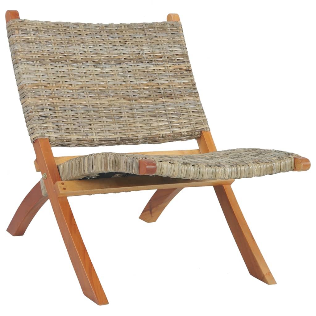 vidaXL Chaise de relaxation Rotin naturel kubu et bois d'acajou