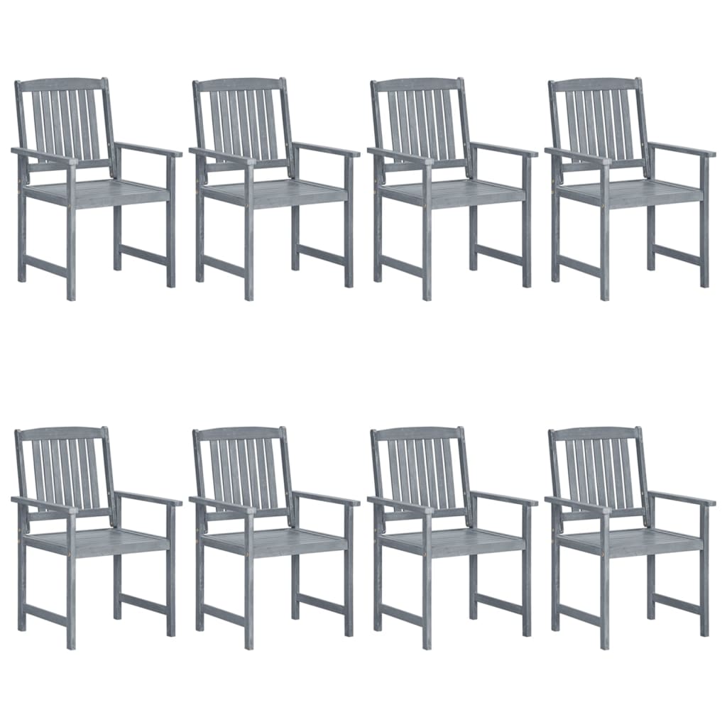 vidaXL Chaises de jardin et coussins lot de 8 Bois acacia solide Gris