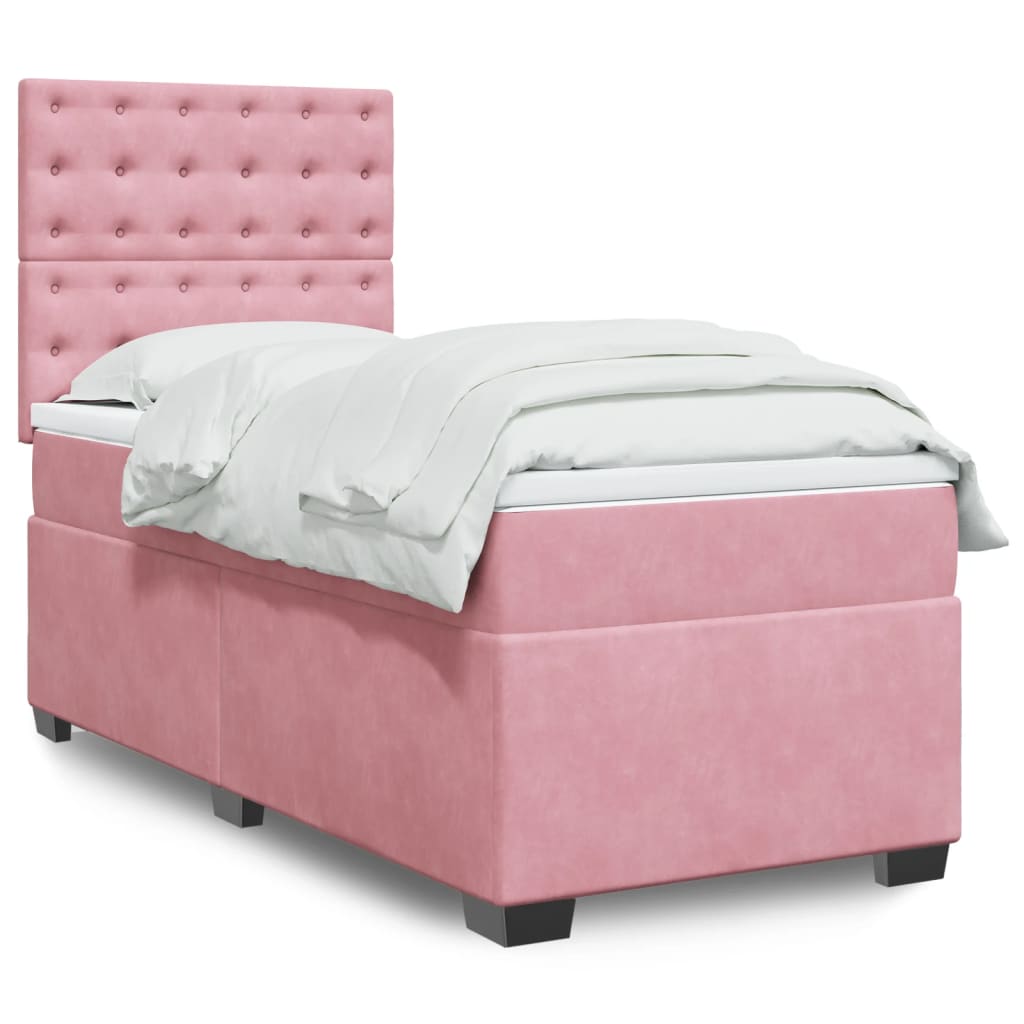 vidaXL Sommier à lattes de lit avec matelas Rose 100x200 cm Velours