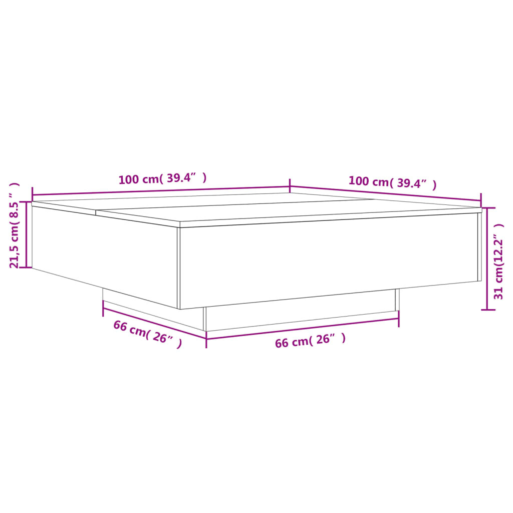 vidaXL Table basse avec lumières LED sonoma gris 100x100x31 cm