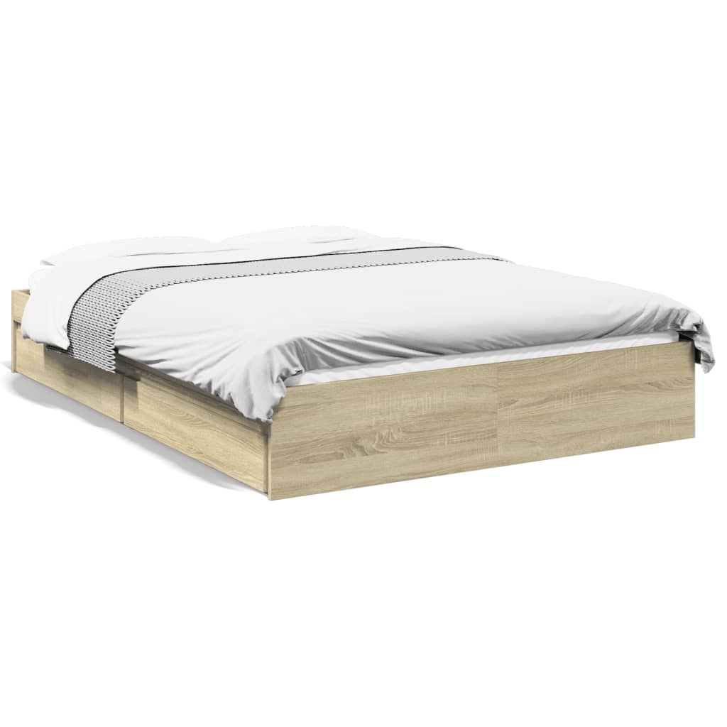 vidaXL Cadre de lit avec tiroirs sans matelas chêne sonoma 140x190 cm