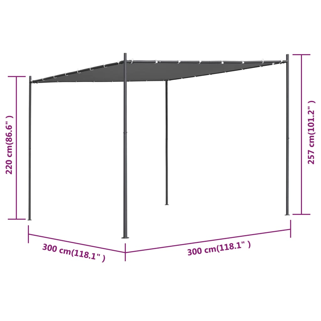 vidaXL Belvédère avec toit incliné 300x300x251 cm Anthracite 180 g/m²
