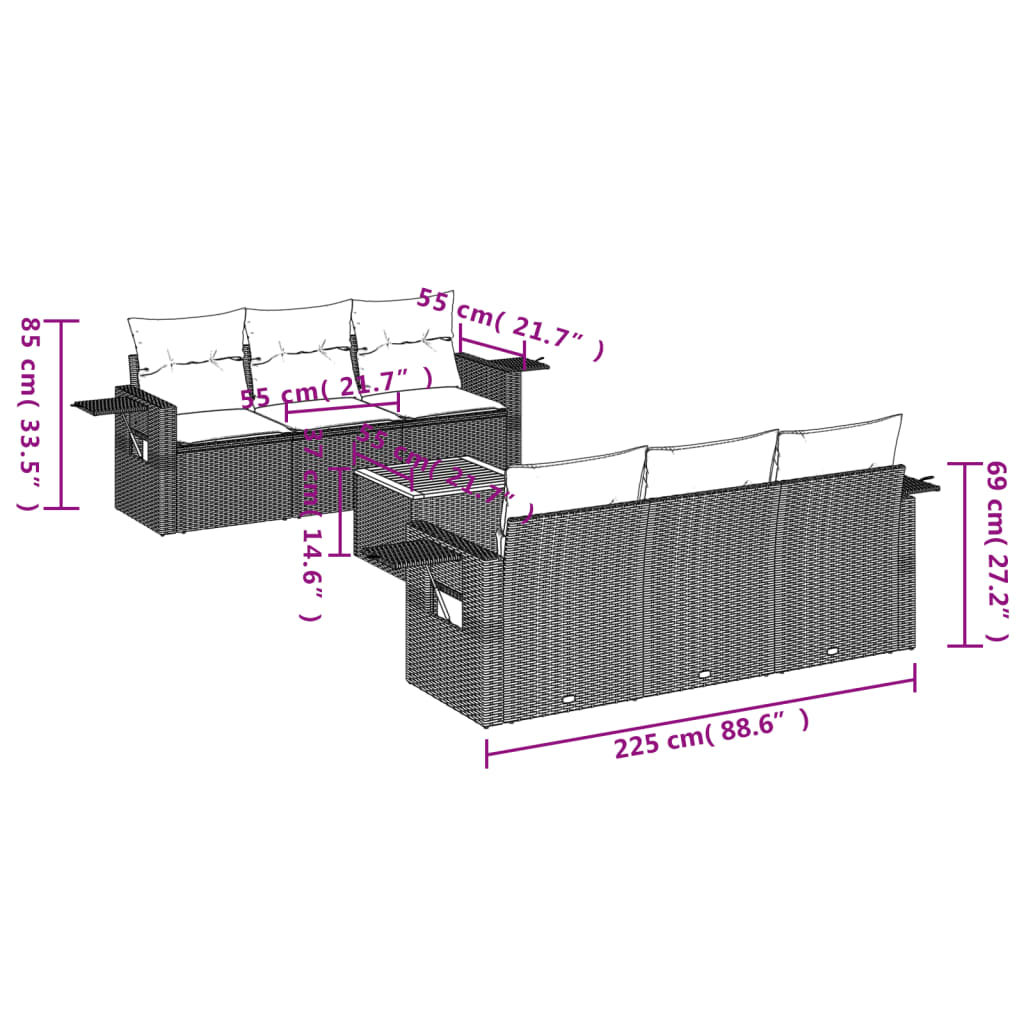 vidaXL Salon de jardin 7 pcs avec coussins noir résine tressée