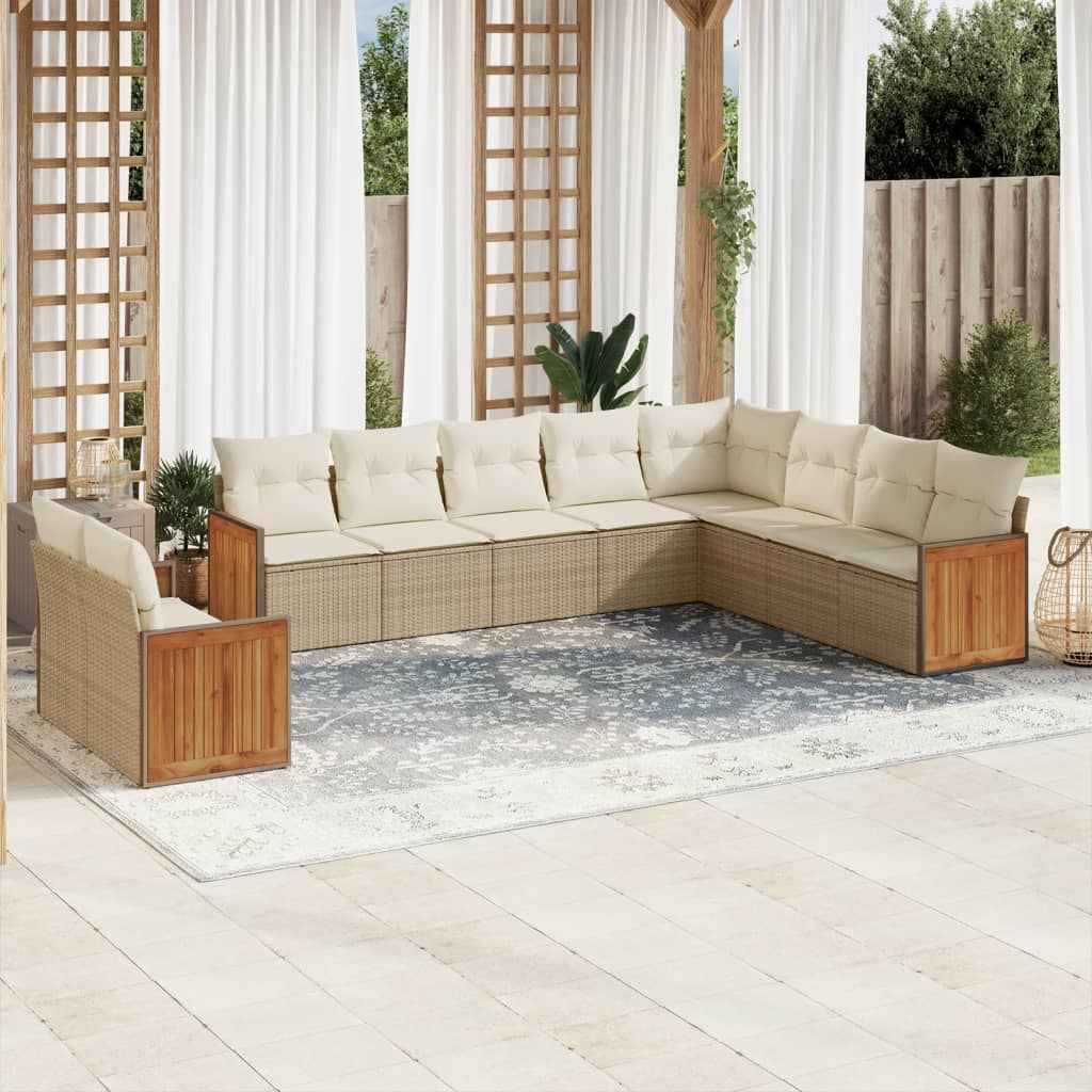 vidaXL Salon de jardin avec coussins 10 pcs beige résine tressée