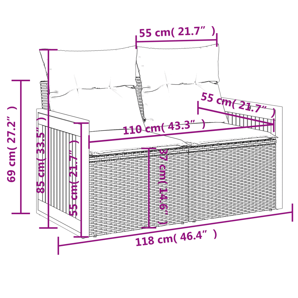 vidaXL Salon de jardin 4 pcs avec coussins noir résine tressée