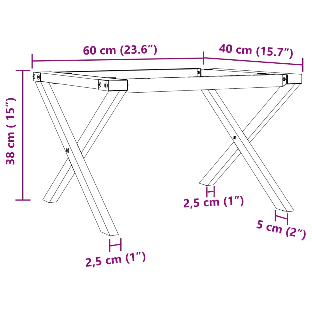 vidaXL Pieds de table basse cadre en X 60x40x38 cm fonte