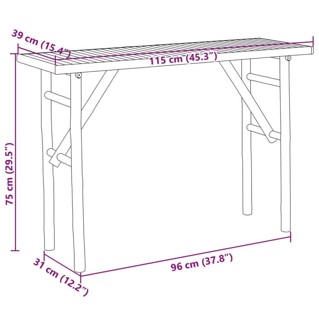 vidaXL Table console 115x39x75 cm bambou