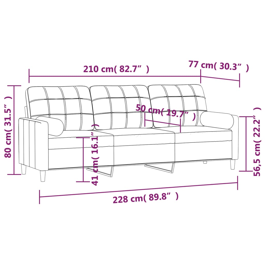 vidaXL Canapé 3 places et oreillers et coussins Gris foncé 210cm Tissu