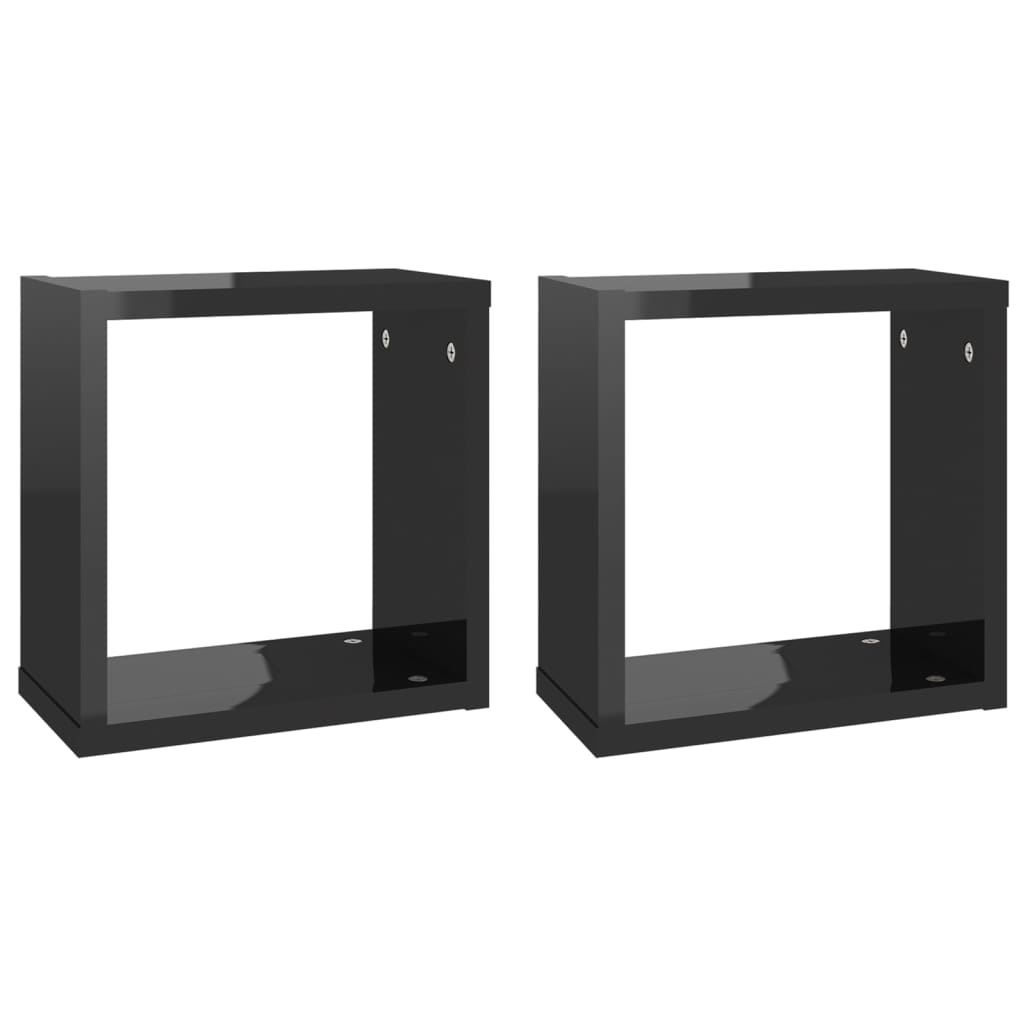 vidaXL Étagères cube murales 2 pcs Noir brillant 30x15x30 cm