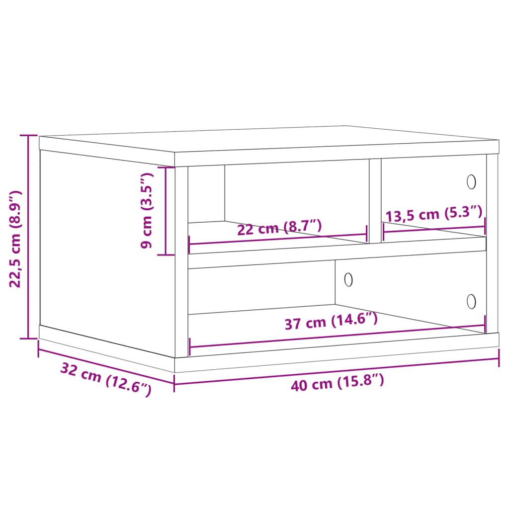 vidaXL Support d'imprimante gris béton 40x32x22,5 cm bois d'ingénierie