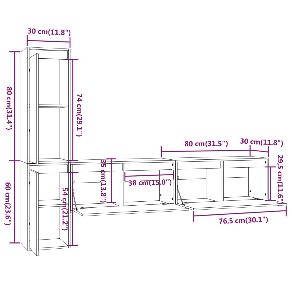 vidaXL Meubles TV 4 pcs Blanc Bois massif de pin