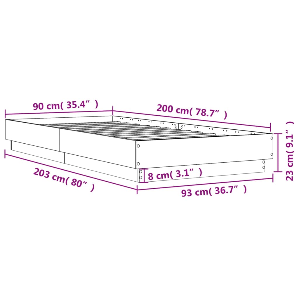 vidaXL Cadre de lit sans matelas avec lumières LED blanc 90x200 cm