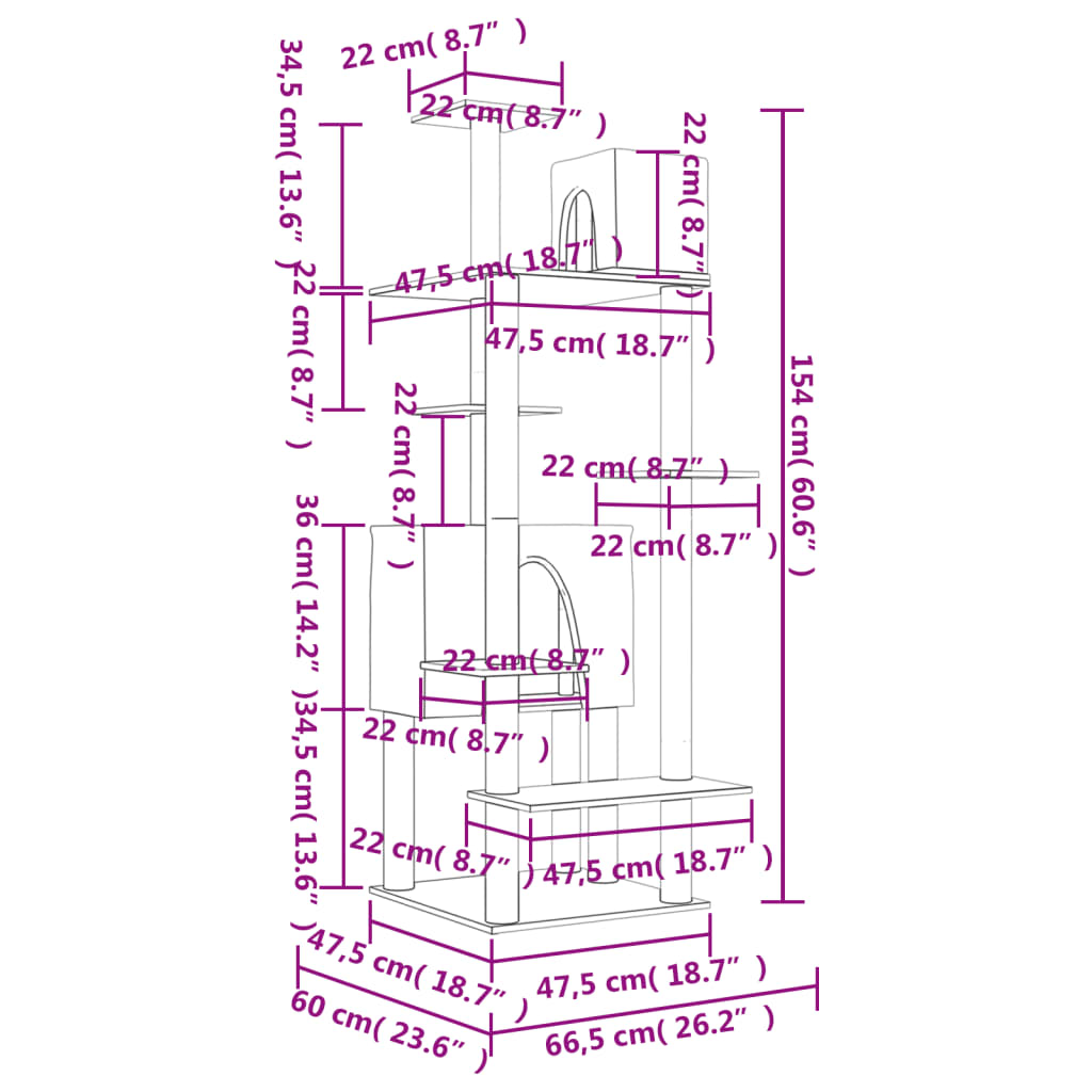 vidaXL Arbre à chat avec griffoirs en sisal Gris clair 154 cm