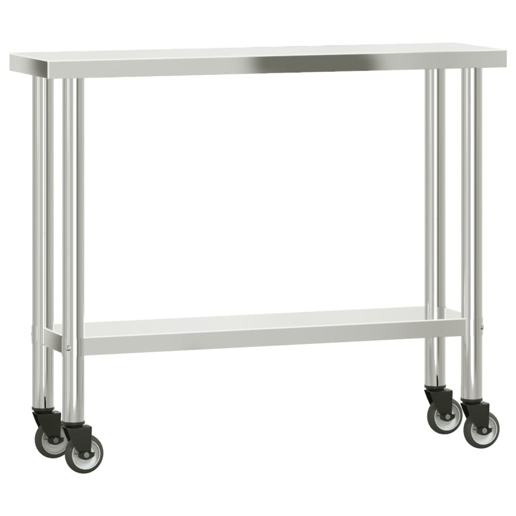 vidaXL Table de travail de cuisine avec roues 110x30x85 cm inox