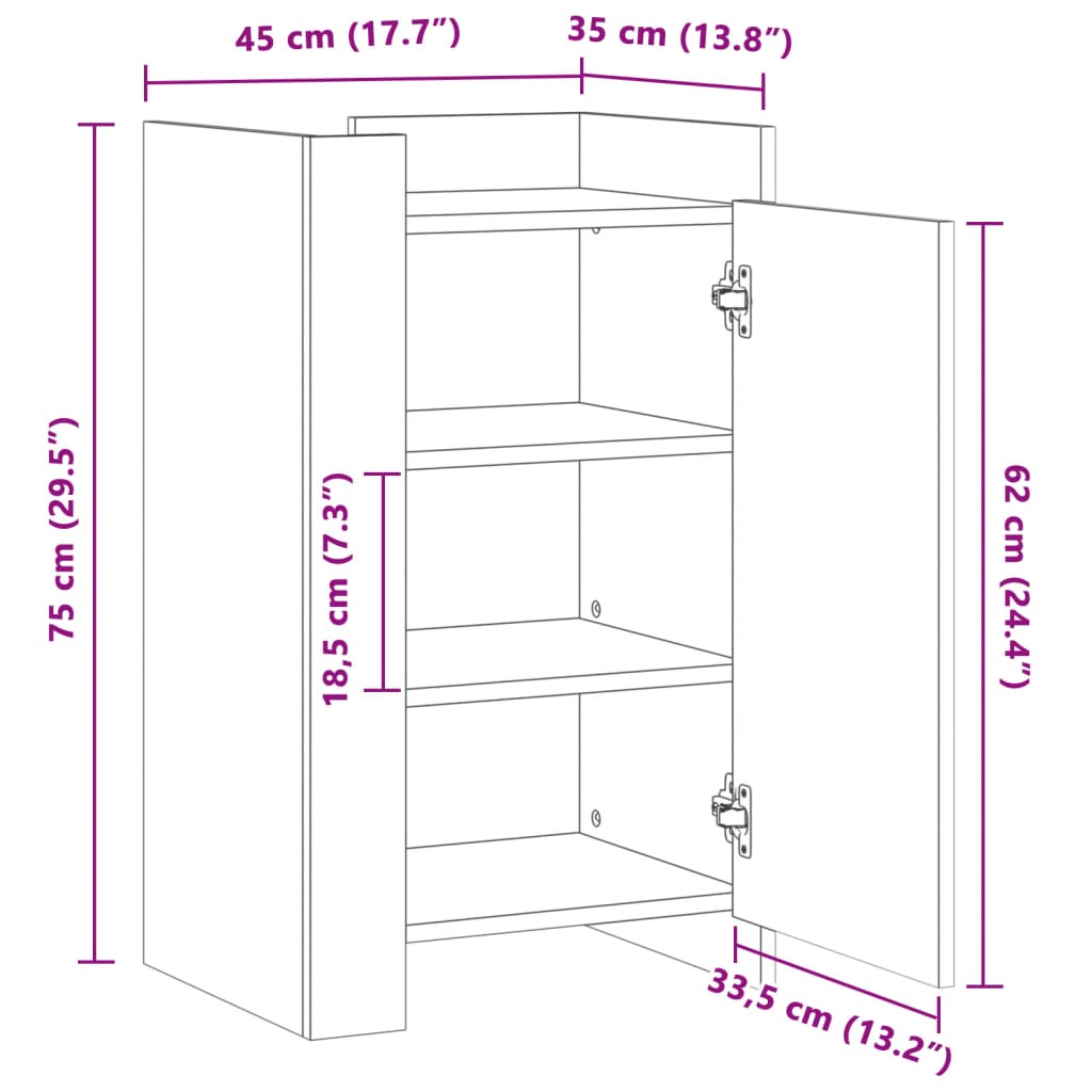 vidaXL Buffet sonoma gris 45x35x75 cm Bois d'ingénierie