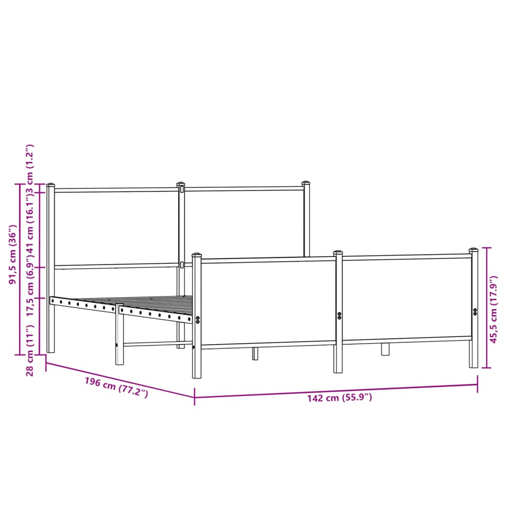 vidaXL Cadre de lit en métal sans matelas chêne sonoma 137x190 cm