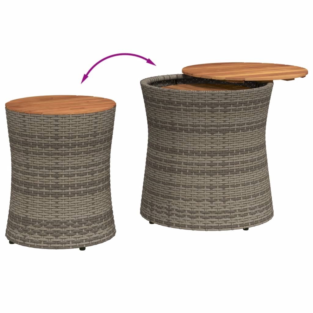 vidaXL Tables d'appoint de jardin 2 pcs dessus en bois gris poly rotin