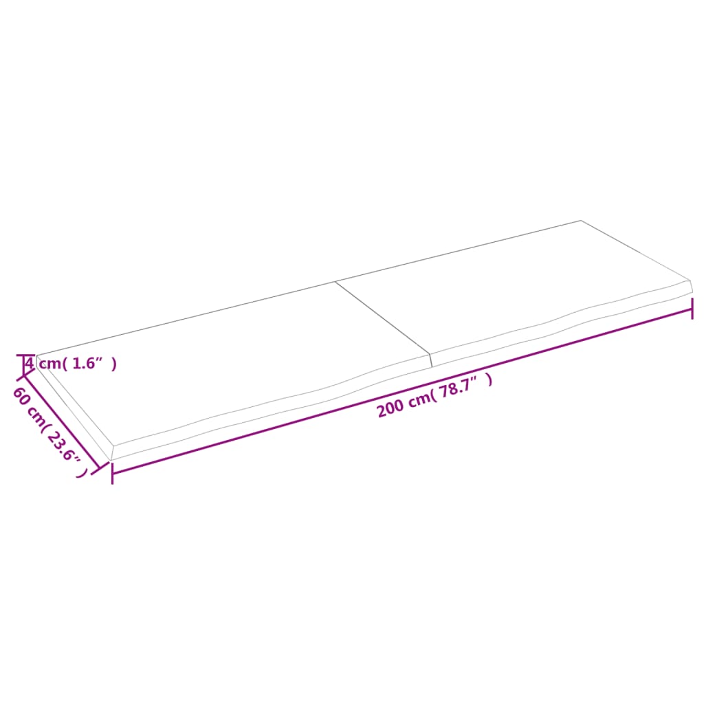 vidaXL Comptoir de salle de bain 200x60x(2-4)cm bois massif non traité