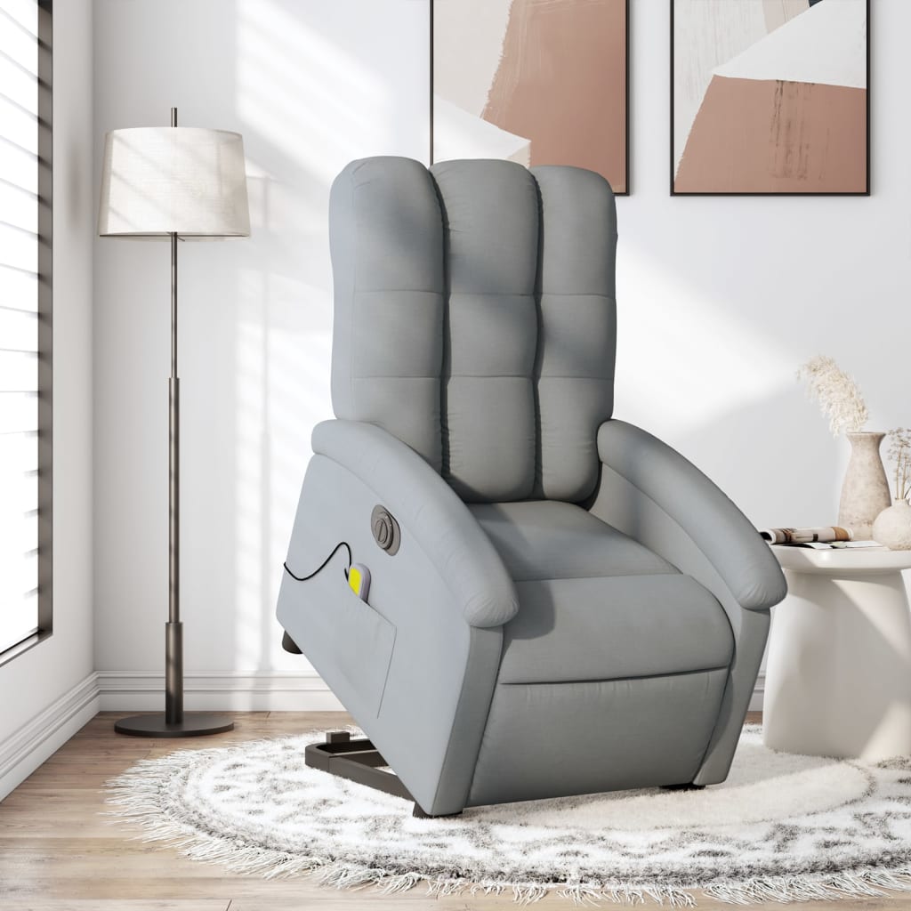 vidaXL Fauteuil inclinable de massage électrique Gris clair Tissu