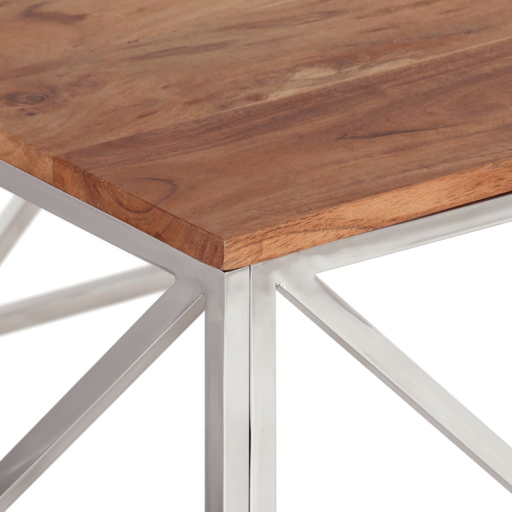 vidaXL Table basse argenté acier inoxydable et bois massif d'acacia