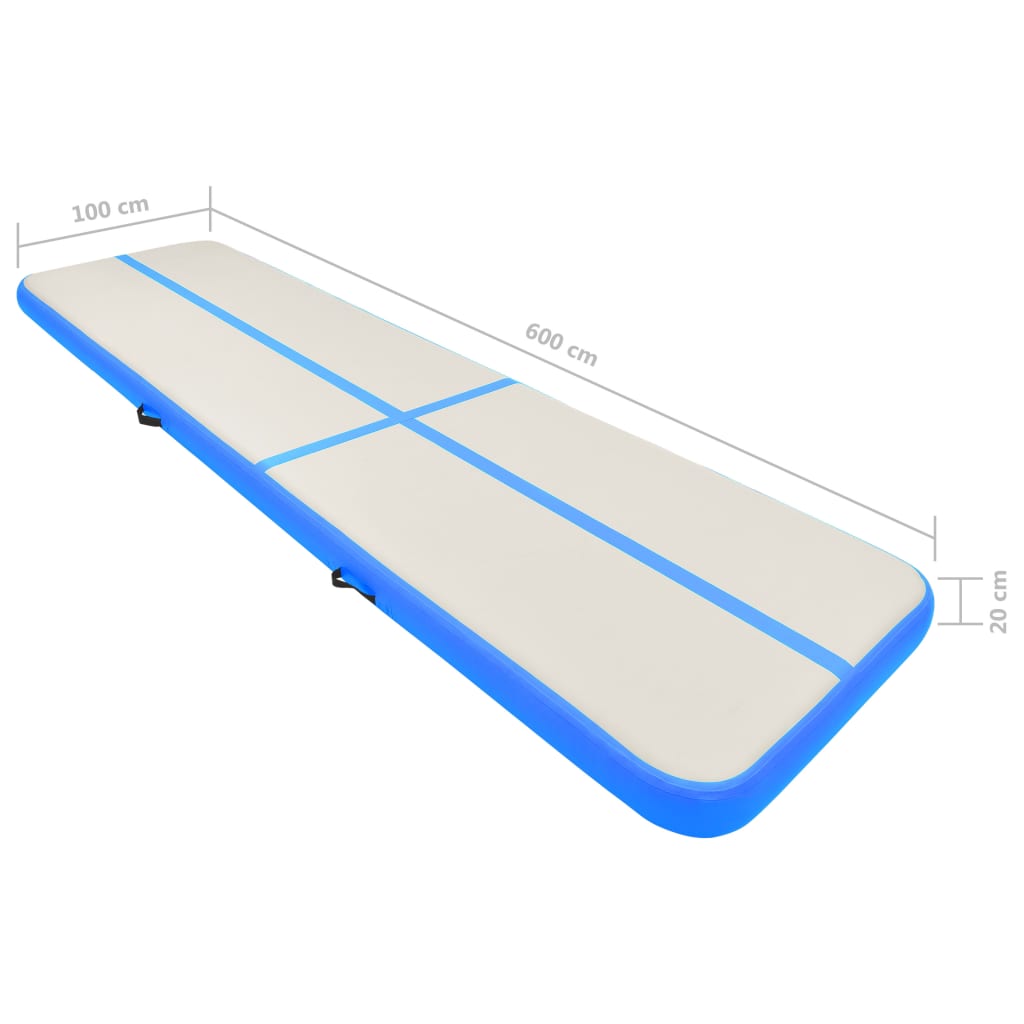 vidaXL Tapis gonflable de gymnastique avec pompe 600x100x20cm PVC Bleu