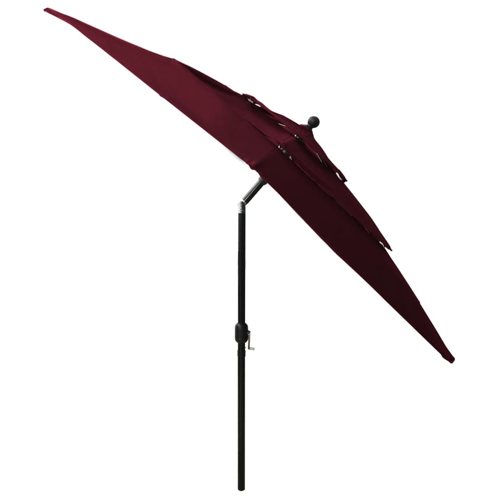 vidaXL Parasol de jardin à 3 niveaux mât en aluminium rouge bordeaux