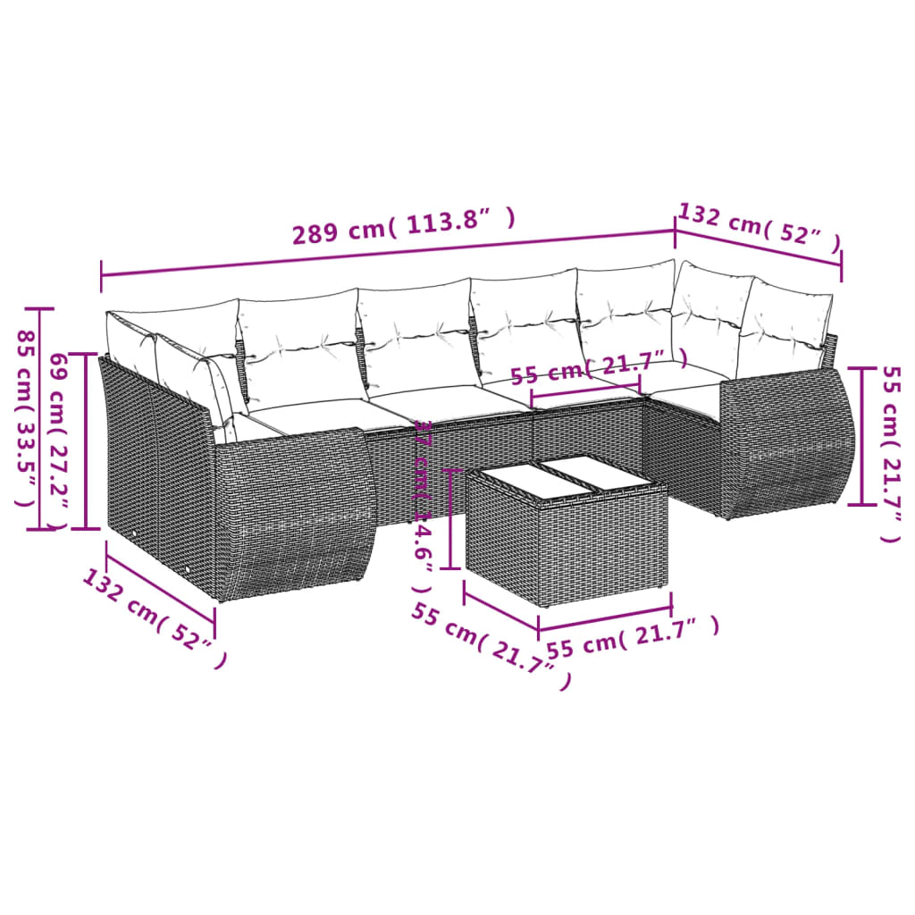 vidaXL Salon de jardin 8 pcs avec coussins noir résine tressée