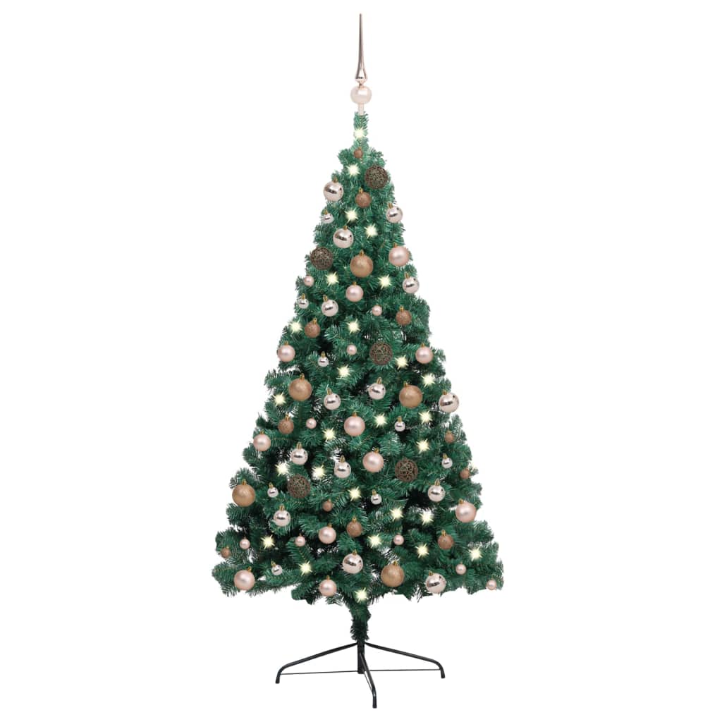 vidaXL Demi-arbre de Noël artificiel pré-éclairé et boules vert 240 cm