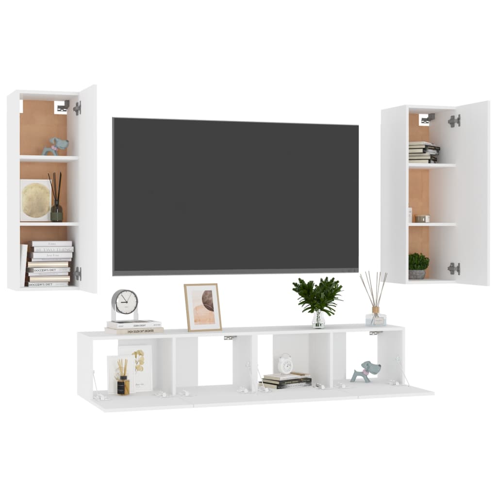 vidaXL Ensemble de meubles TV 4 pcs Blanc Bois d'ingénierie