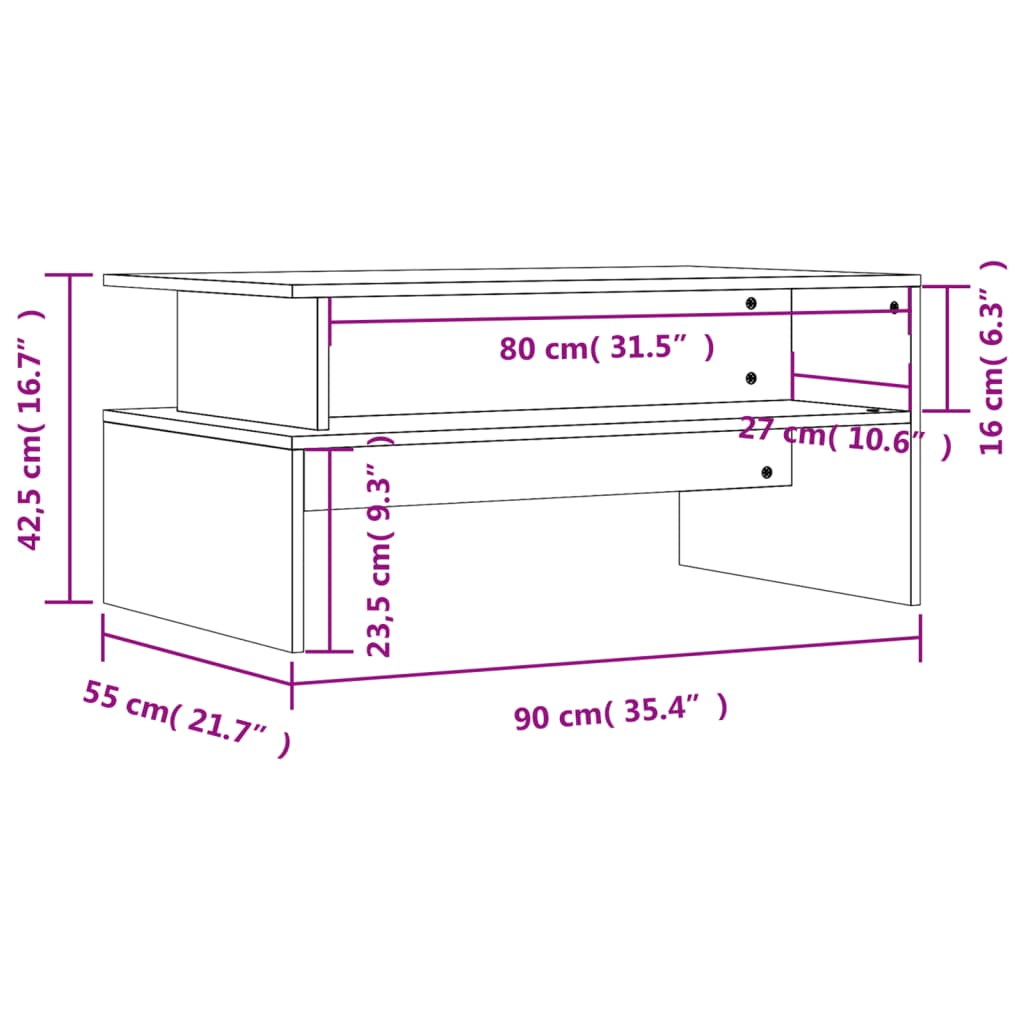 vidaXL Table basse gris béton 90x55x42,5 cm bois d'ingénierie