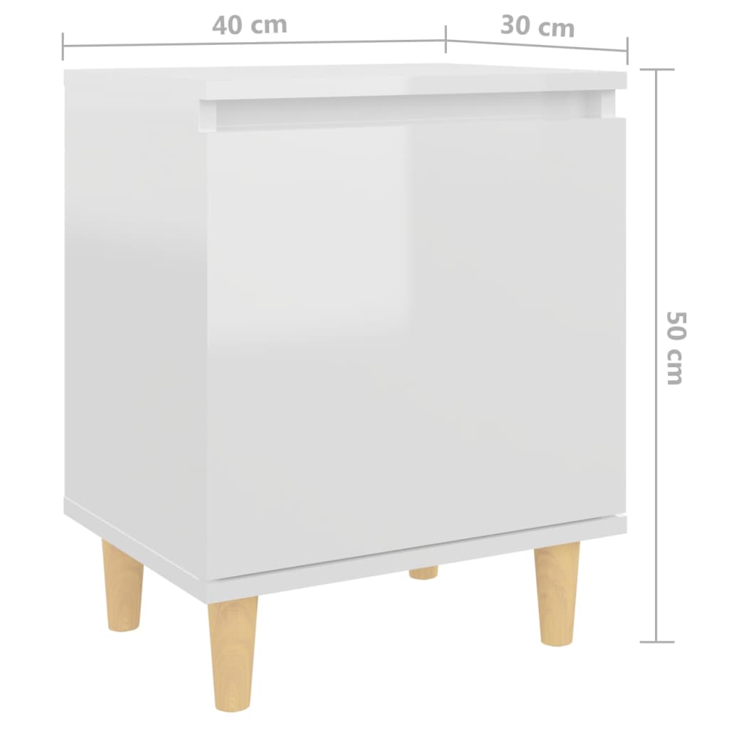 vidaXL Table de chevet avec pieds en bois Blanc brillant 40x30x50 cm