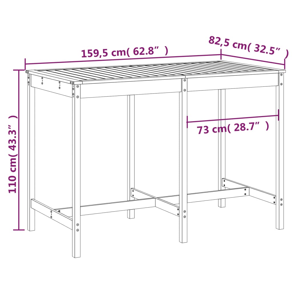 vidaXL Table de jardin 159,5x82,5x110 cm bois massif de pin