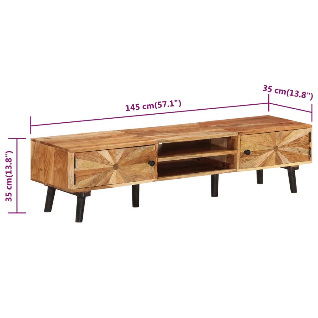 vidaXL Meuble TV 145x35x35 cm Bois d'acacia massif