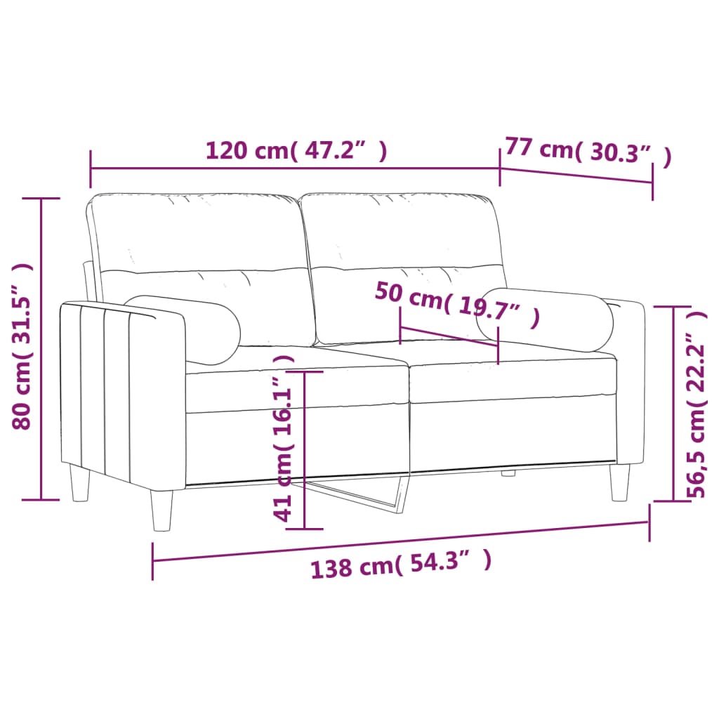 vidaXL Canapé 2 places et oreillers et coussins Gris clair 120cm Tissu