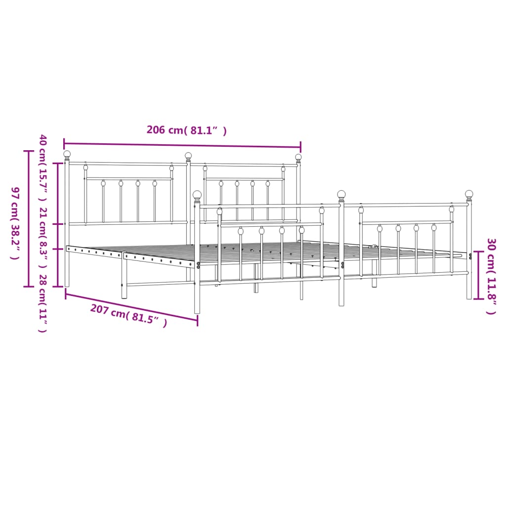 vidaXL Cadre de lit métal sans matelas avec pied de lit noir 200x200cm