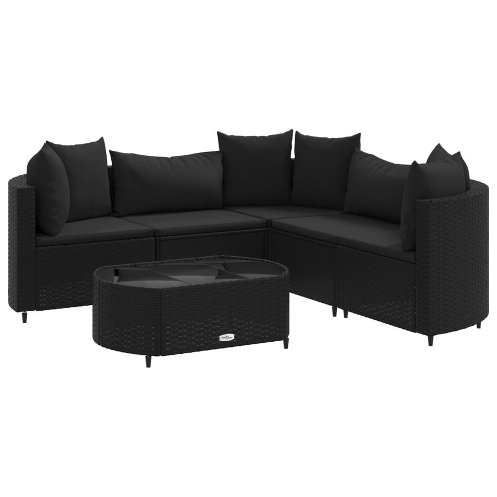 vidaXL Salon de jardin 6 pcs avec coussins noir résine tressée