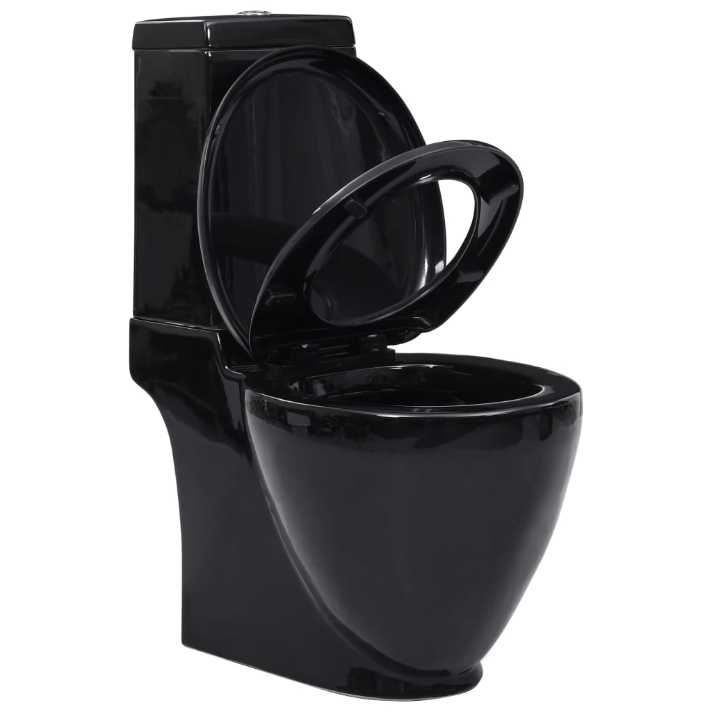 vidaXL Toilette en céramique écoulement d'eau à l'arrière noir