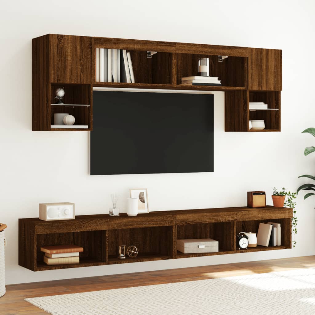 vidaXL Meuble TV avec lumières LED chêne marron 100x30x30 cm