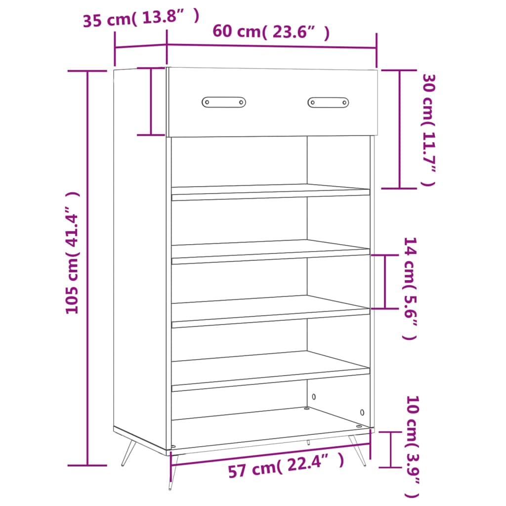 vidaXL Armoire à chaussures chêne sonoma 60x35x105cm bois d'ingénierie