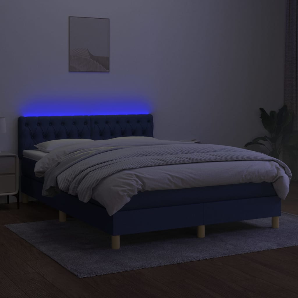 vidaXL Sommier à lattes de lit avec matelas LED Bleu 140x200 cm Tissu