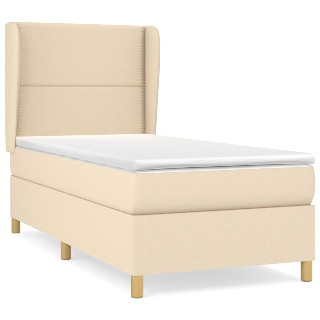 vidaXL Sommier à lattes de lit avec matelas Crème 90x200 cm Tissu