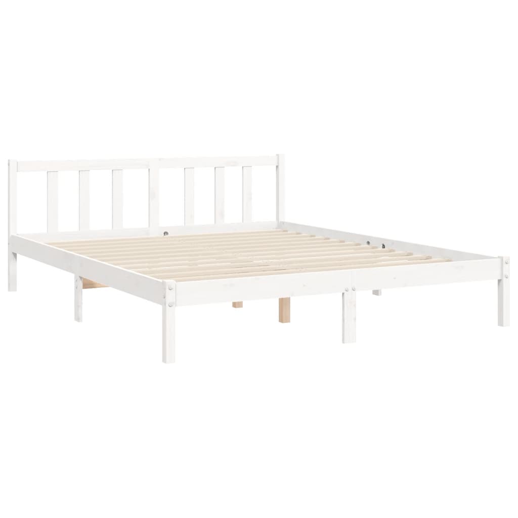 vidaXL Cadre de lit avec tête de lit blanc King Size bois massif